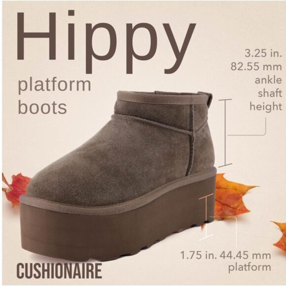 Cushionaire Hippy Womenβs Suede Platform Ankle Boots Taupe Size 8.5 New - Picture 9 of 12
